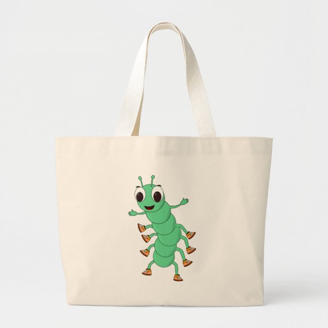 Grand Tote Bag Caterpillar verte (Devant)