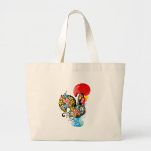 Grand Tote Bag Célèbre Rooster de Barcelos Nr 06 - Floral Edition