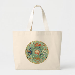 Grand Tote Bag Cercle chinois antique bleu vert