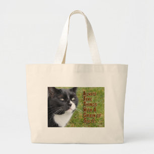 Grand Tote Bag Céréales De Sel Cat Citation Motivationnelle Photo
