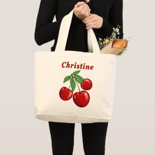 Grand Tote Bag Cerises Rouges Personnalisées