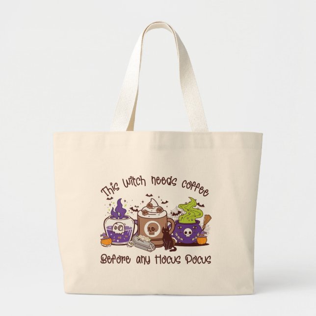 Grand Tote Bag Cette sorcière a besoin de café (Devant)