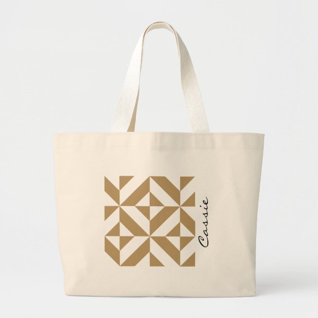 Grand Tote Bag Chaleureux Brown Personnalisé Nom du cube de décor (Devant)