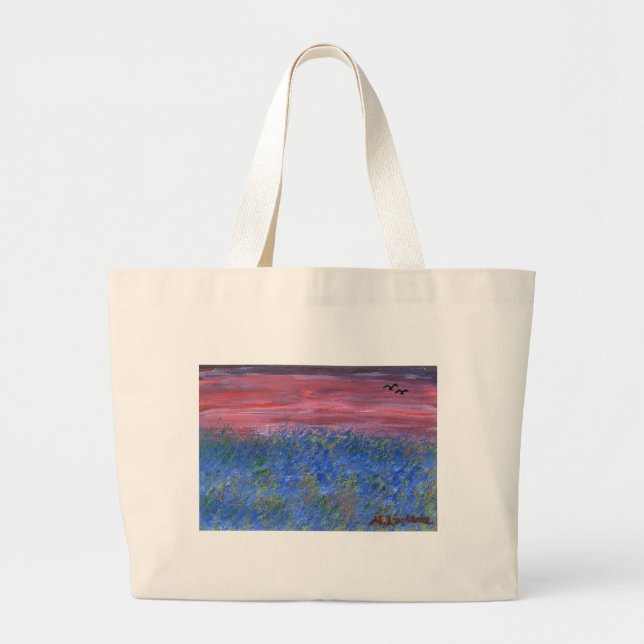 Grand Tote Bag Champ bleu au coucher du soleil (Devant)