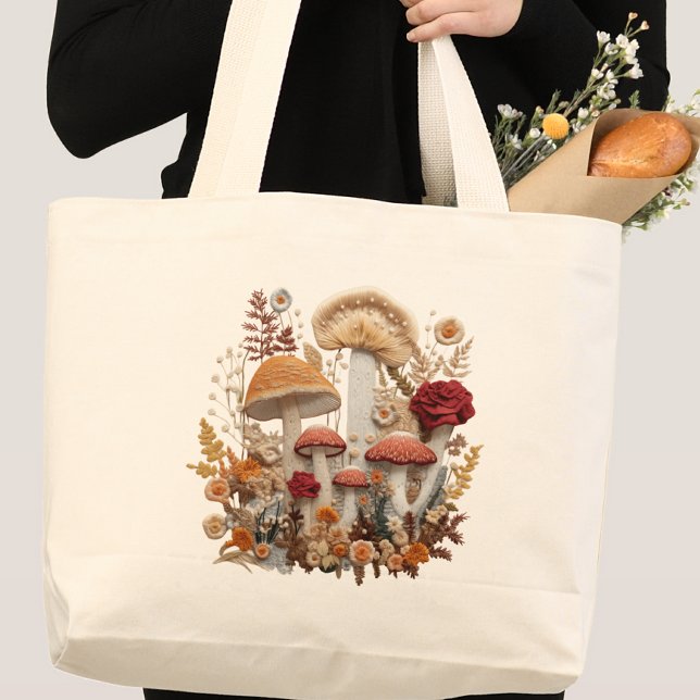 Grand Tote Bag Champignon Cottagecore (Créateur téléchargé)