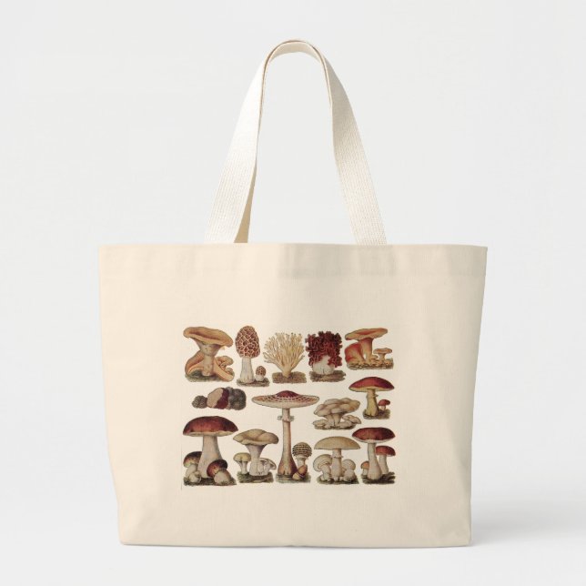 Grand Tote Bag Champignons botaniques vintages (Devant)