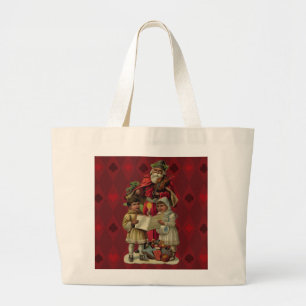 Grand Tote Bag Chant vintage de musique de Noël Père Noël
