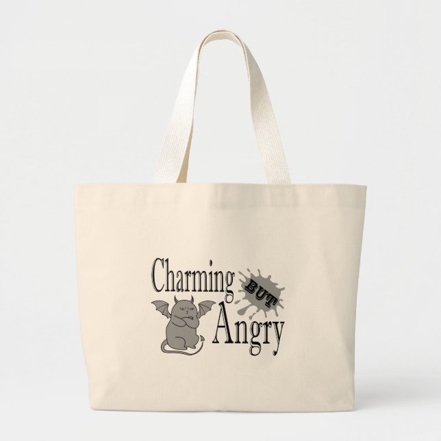 Grand Tote Bag Charming mais en colère petit chat diable drôle ci (Devant)