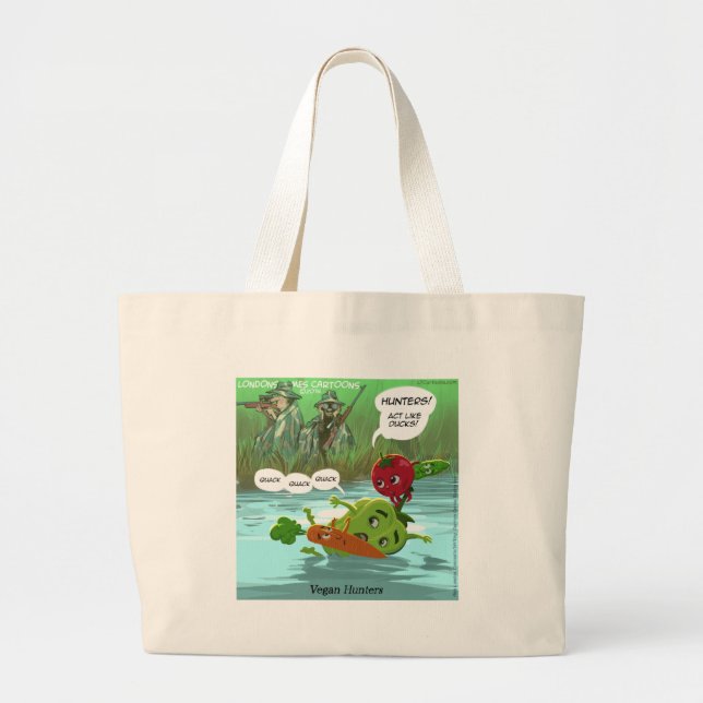 Grand Tote Bag Chasseurs Végétaliens Drôles (Devant)