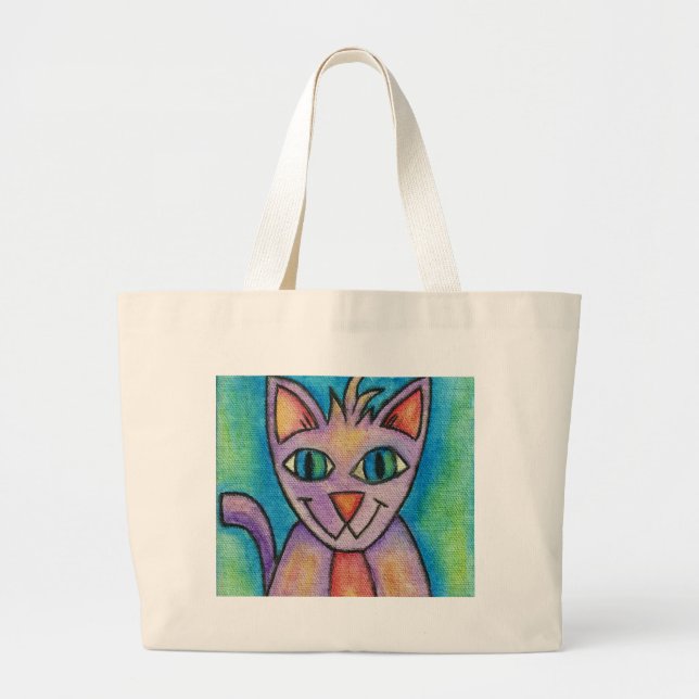 Grand Tote Bag Chat Chaton Rose Violet (Devant)