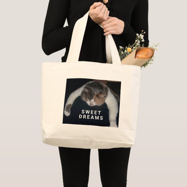 Grand Tote Bag Chat couché Cute Calico au-dessus de l'épaule (Devant (produit))