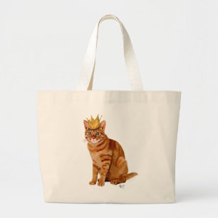 Grand Tote Bag Chat de gingembre avec la couronne pleine