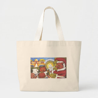 Grand Tote Bag Chat de Père Noël et illustration d'amis par Louis