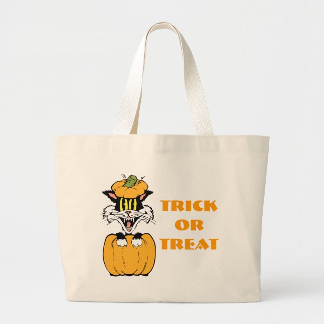 Grand Tote Bag Chat d'Halloween (Devant)