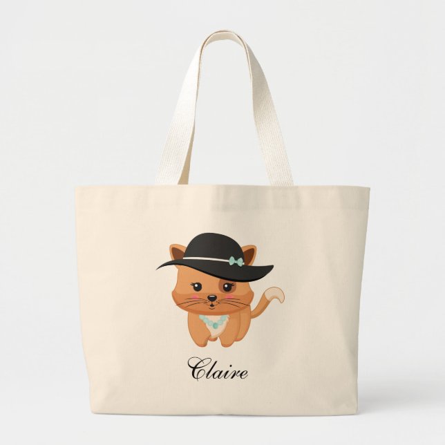 Grand Tote Bag Chat fantaisie avec Casquette (Devant)