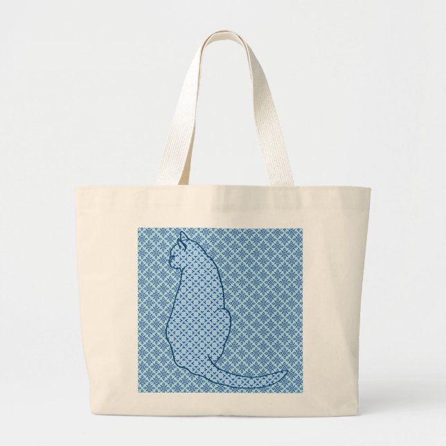 Grand Tote Bag Chat japonais - Kimono bleu (Devant)