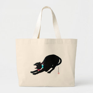 Grand Tote Bag Chat Japonais Noir à la baguette