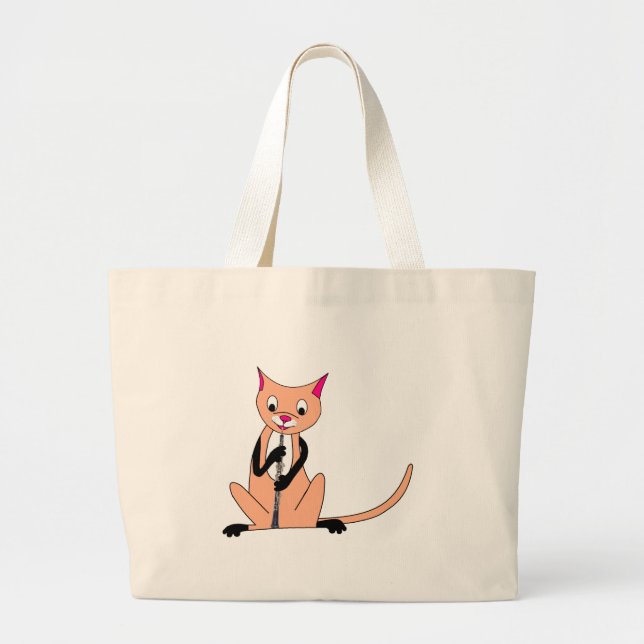 Grand Tote Bag Chat jouant le hautbois (Devant)