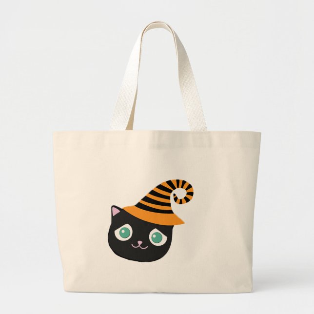 Grand Tote Bag Chat noir aux yeux tristes et Casquette lunatique (Devant)