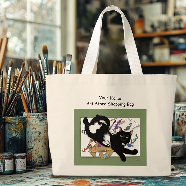 Grand Tote Bag Chat noir de l'artiste (Créateur téléchargé)
