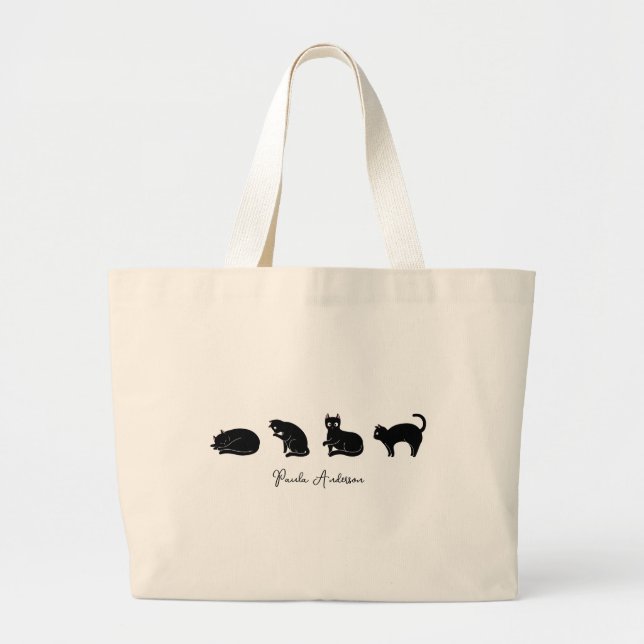 Grand Tote Bag Chat noir drôle mignon personnalisable (Devant)