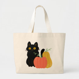 Grand Tote Bag Chat noir et Citrouille