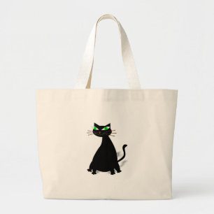 Grand Tote Bag Chat noir gras aux yeux verts