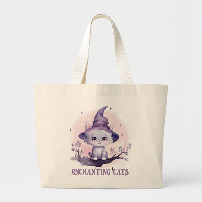 Grand Tote Bag Chat sorcier enchanteur (Devant)