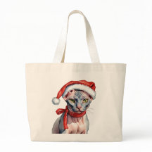 Chat Sphynx de Noël aquarelle