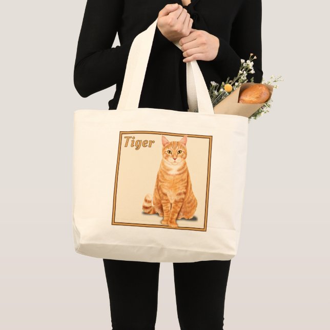 Grand Tote Bag Chat Tiger Tabby Ginger Orange Personnalisé (Devant (produit))