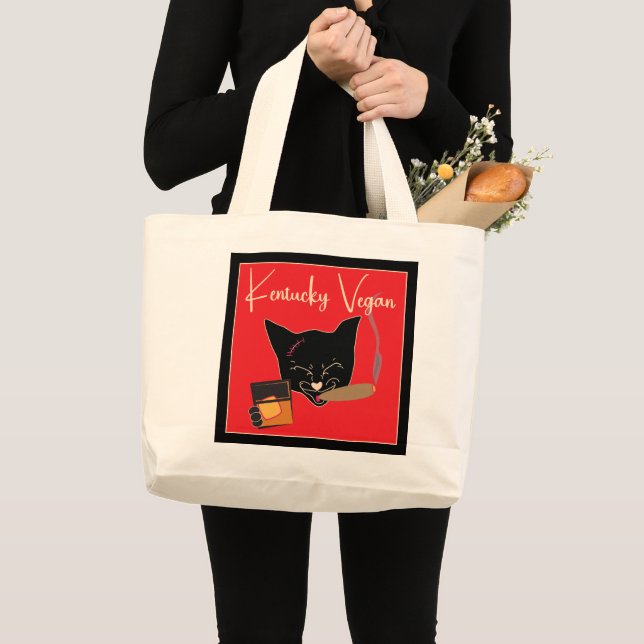 Grand Tote Bag Chat Vegan Kentucky avec Jumbo Cigar et Whiskey (Devant (produit))