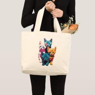 Grand Tote Bag Chatons pleins de vie dans le style Pop Art