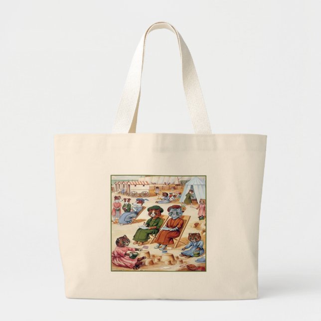 Grand Tote Bag Chats à la plage par Louis Wain (Devant)