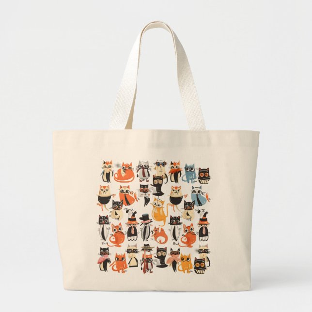 Grand Tote Bag Chats chic Wild Whiskers Wonderland à la mode (Devant)