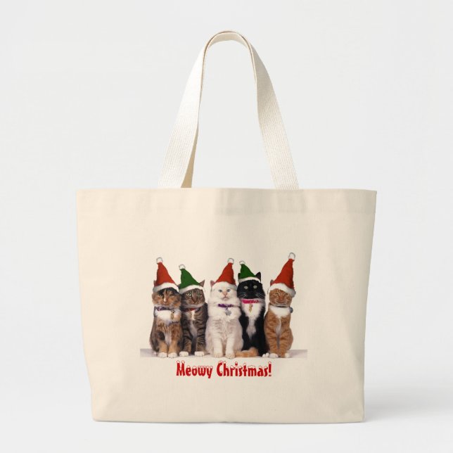Grand Tote Bag "Chats de Noël de Meowy " (Devant)