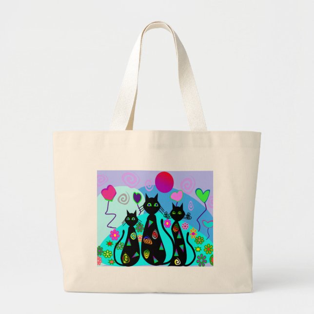 Grand Tote Bag "Chats d'imaginaire d'été " (Devant)