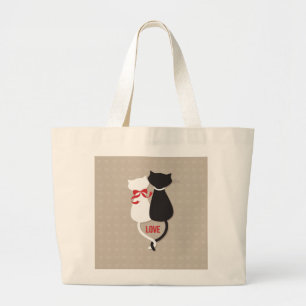 Grand Tote Bag Chats en amour Entouré de Coeurs