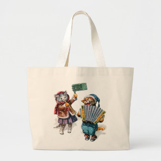 Grand Tote Bag Chats mignons Jouer l'Accordion dans la neige