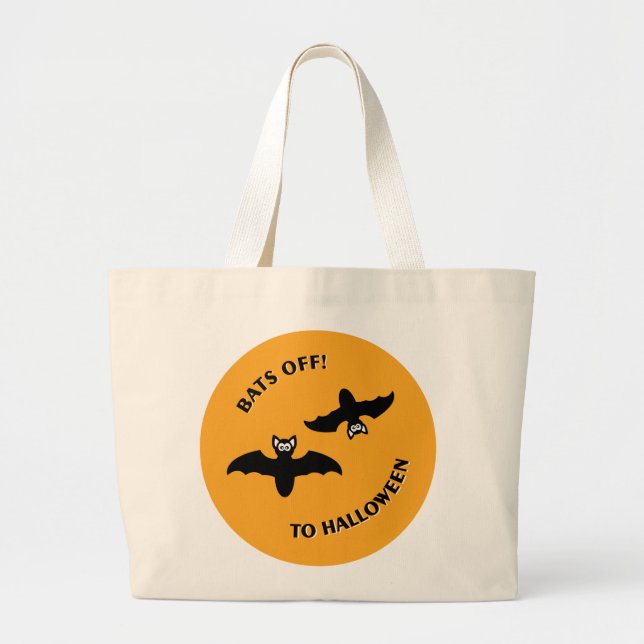 Grand Tote Bag Chauve-souris À Halloween Cercle Orange (Devant)