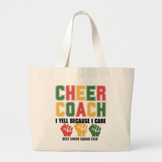Grand Tote Bag CHEER COACH Je hurle parce que je me soucie drôle  (Devant)