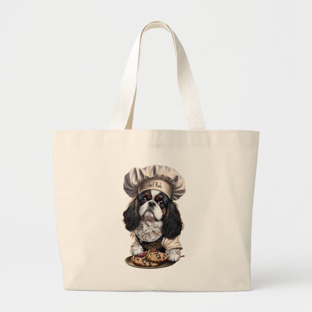 Grand Tote Bag Chef Cuisine Tricolor Cavalier Charles Spaniel (Devant)