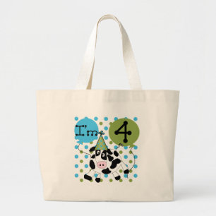 Grand Tote Bag Chemises et cadeaux Blue Cow 4th Birthday