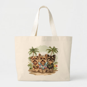 Grand Tote Bag Chemises Hawaïennes Chiens Terrier du Yorkshire