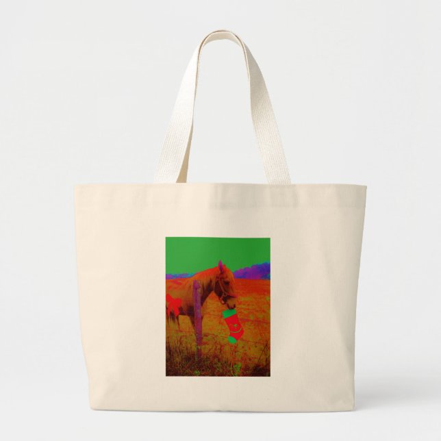 Grand Tote Bag Cheval arc-en-ciel de Noël (Devant)