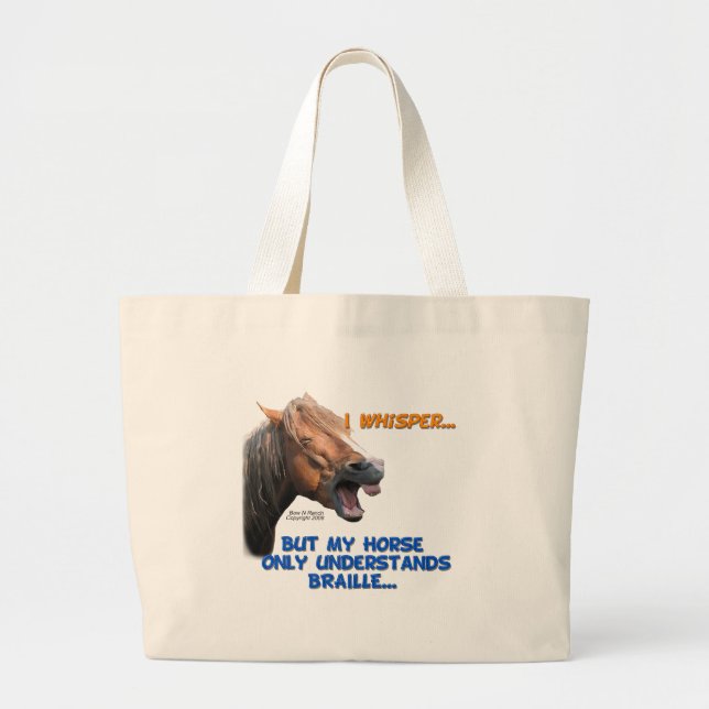Grand Tote Bag Cheval braille drôle (Devant)