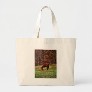Grand Tote Bag Cheval Brown avec nez blanc au bord des bois