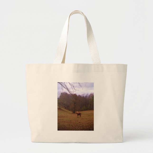Grand Tote Bag Cheval Brown et blond dans un champ (Devant)