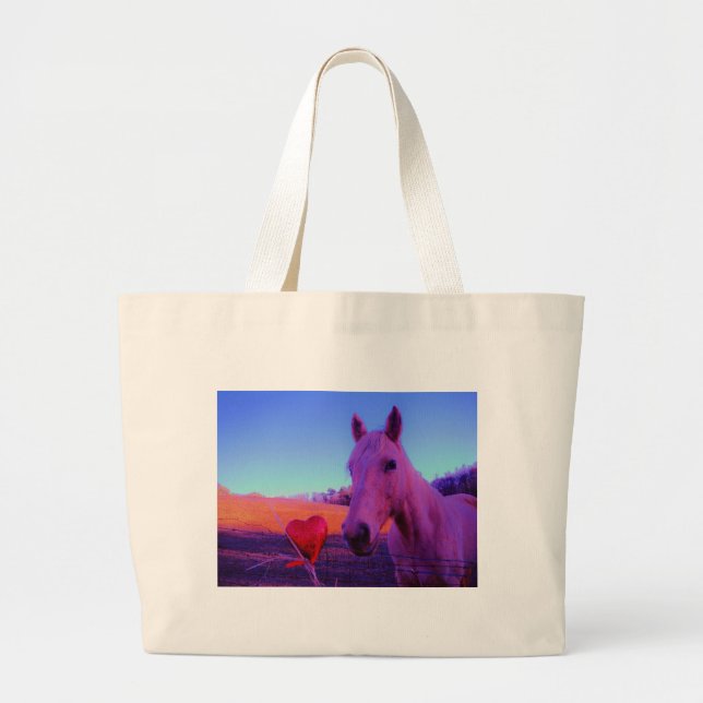 Grand Tote Bag Cheval Brown et Coeur Rouge (Devant)