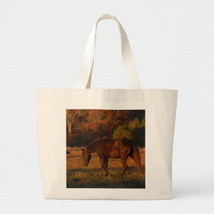 Grand Tote Bag Cheval Brown rouge, bois d'automne.