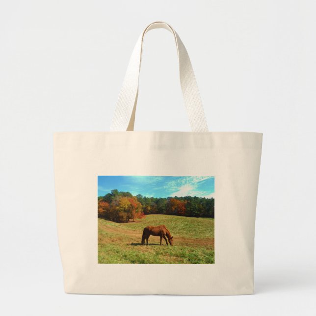 Grand Tote Bag Cheval Brown rouge, ciel bleu Turquoise (Devant)